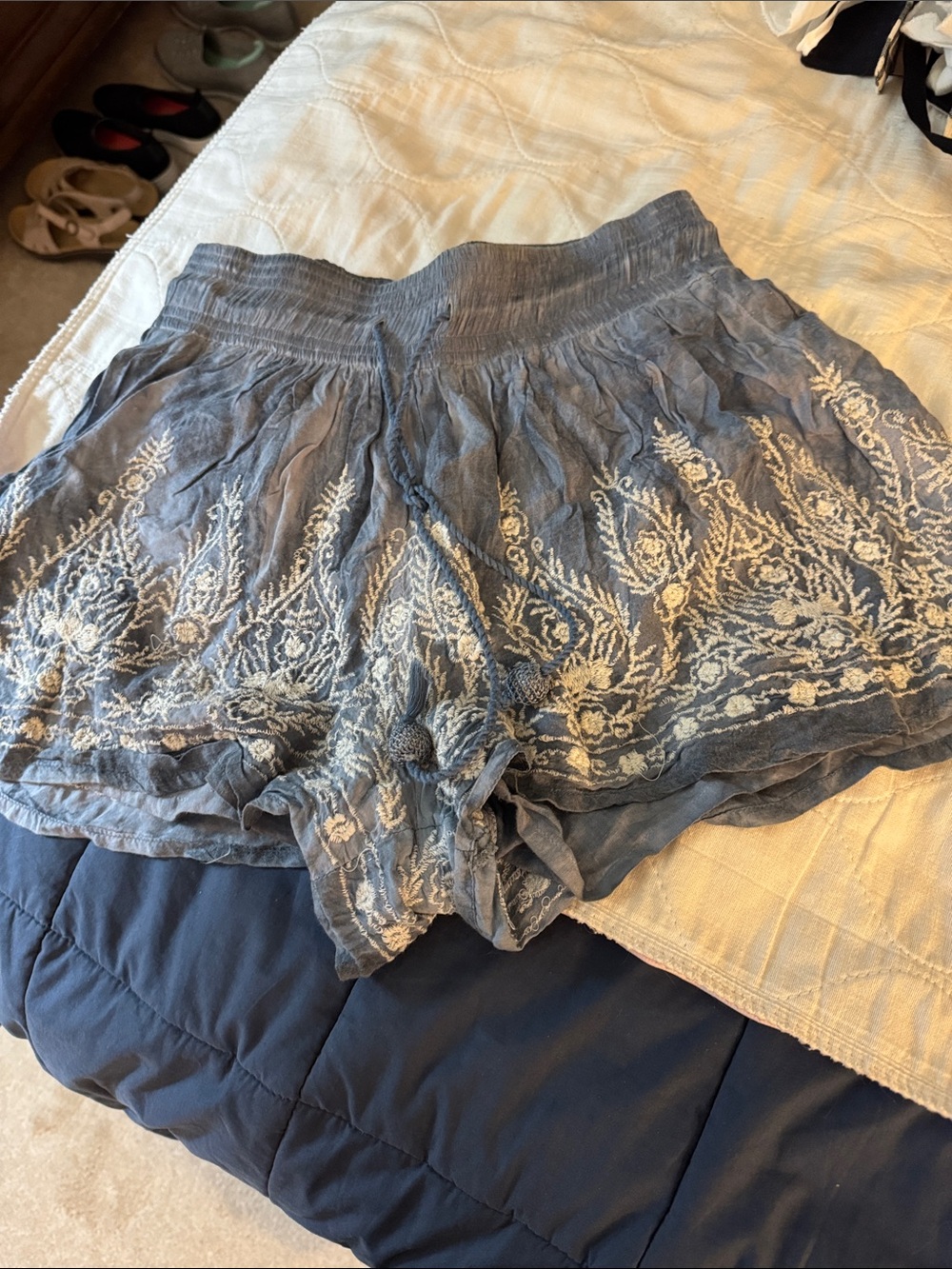 Saks Fifth Avenue Blue Embroidered High-Waist Shorts